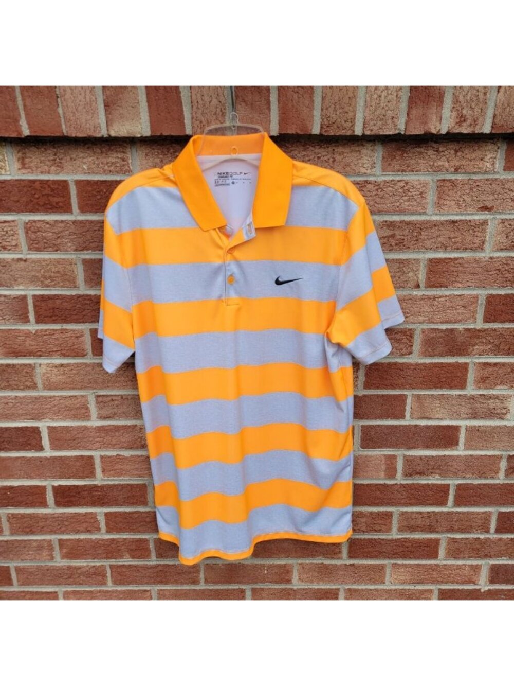 Nike Golf Standard Fit Dri-Fit Men's Med Orange & Grey Stripped Polo Shirt